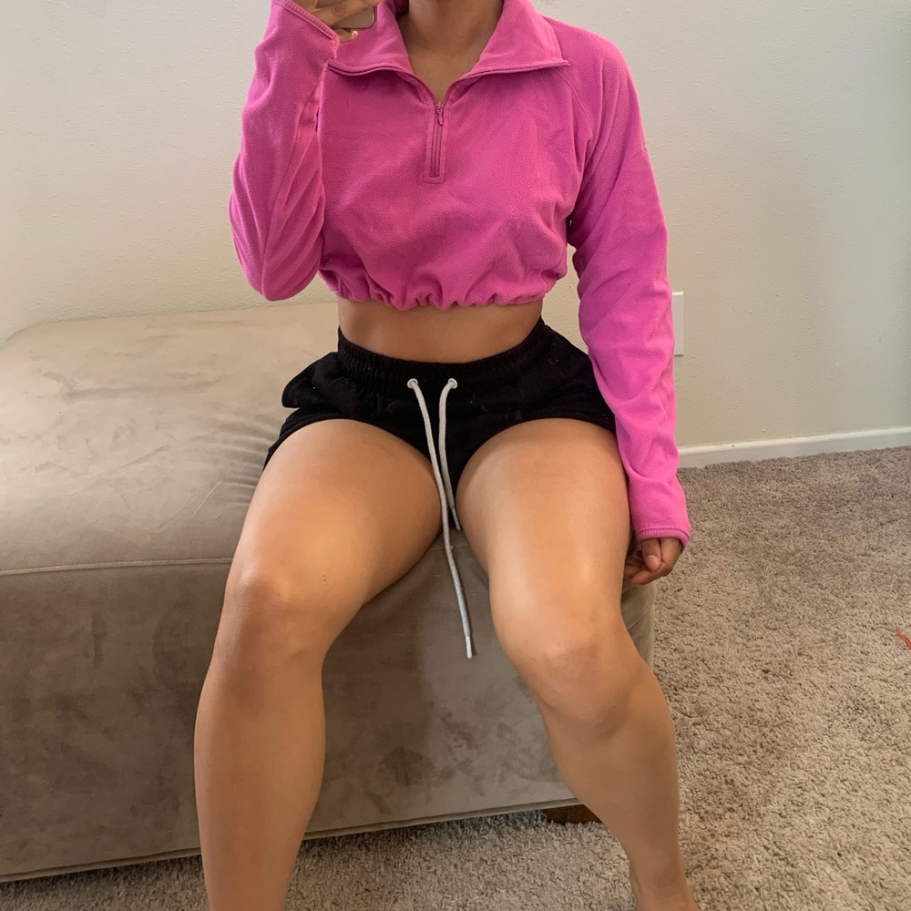 Pink Columbia drawstring crop quarter zip fleece